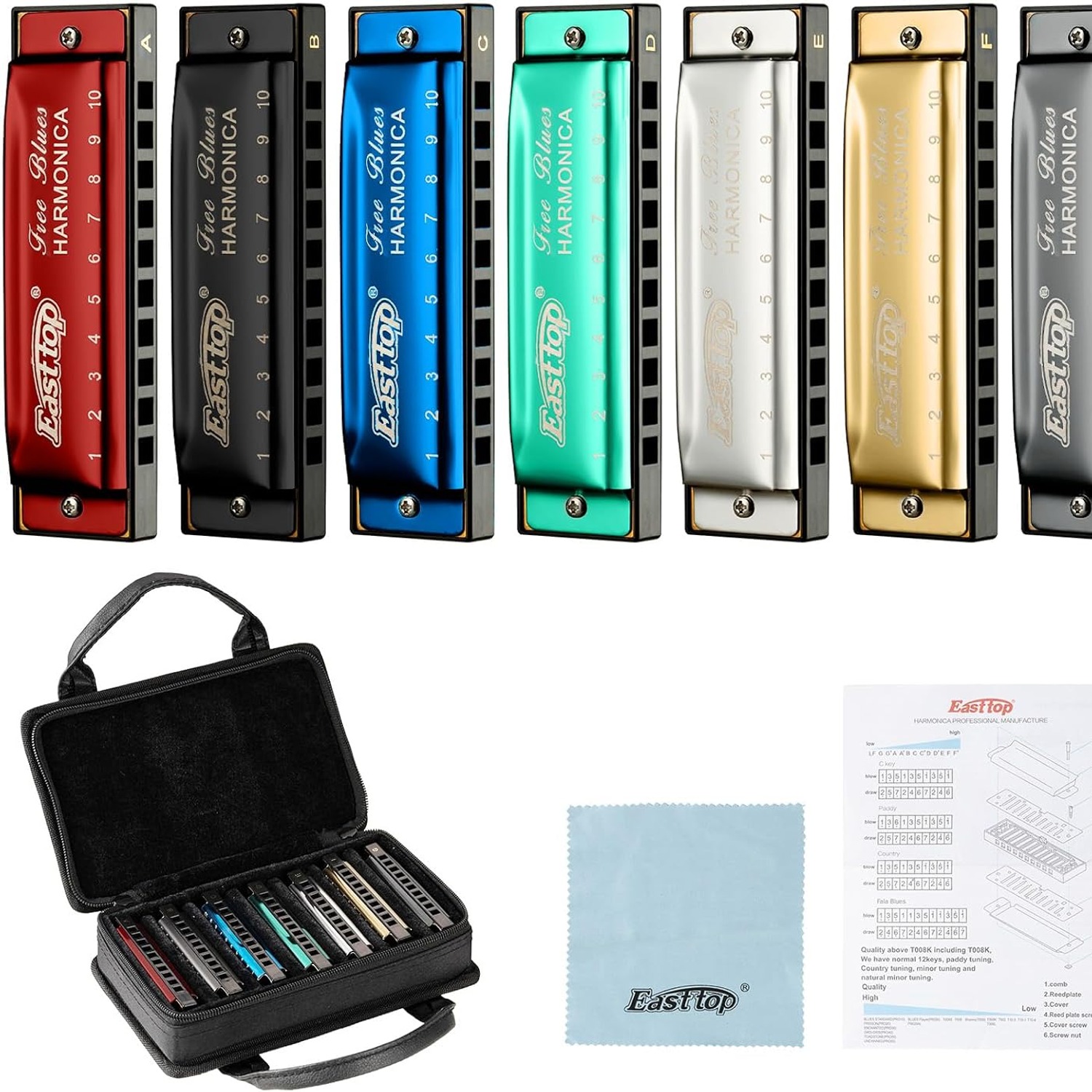 East Top 7-Key Diatonic Harmonica Set with Canvas Case: image 1