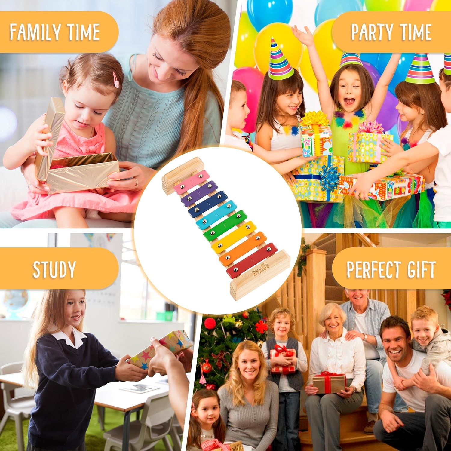 Stoie's 8-Note Rainbow Wooden Kids Xylophone with Mallets