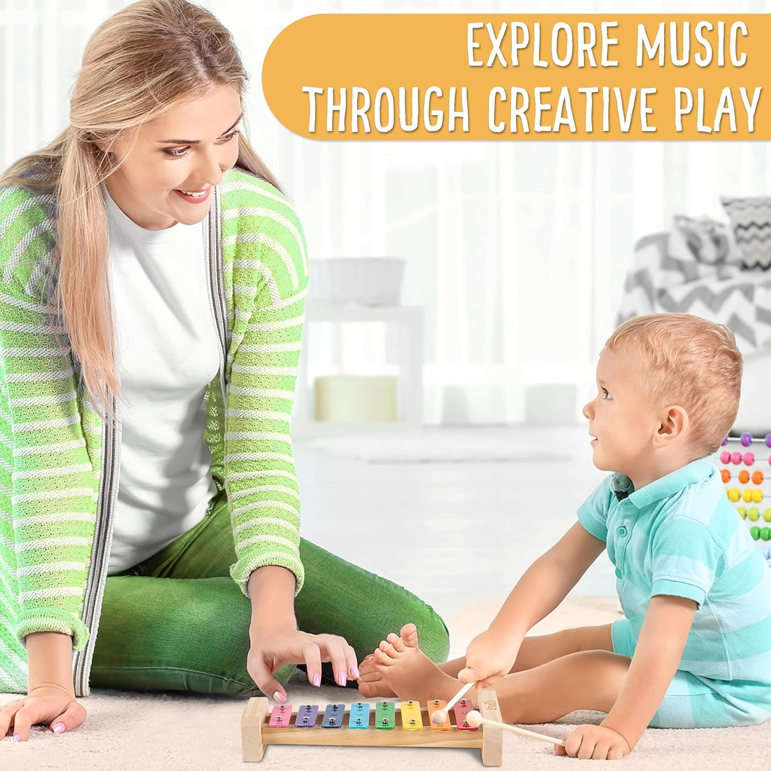 Stoie's 8-Note Rainbow Wooden Kids Xylophone with Mallets: image 8