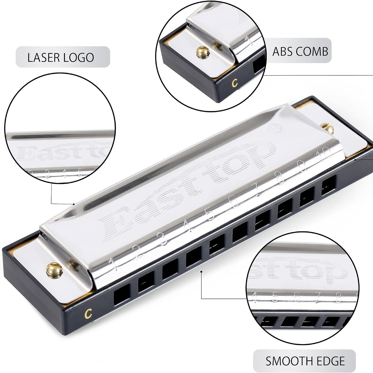 East Top T10-4 10 Hole Blues Harmonica, Key of C