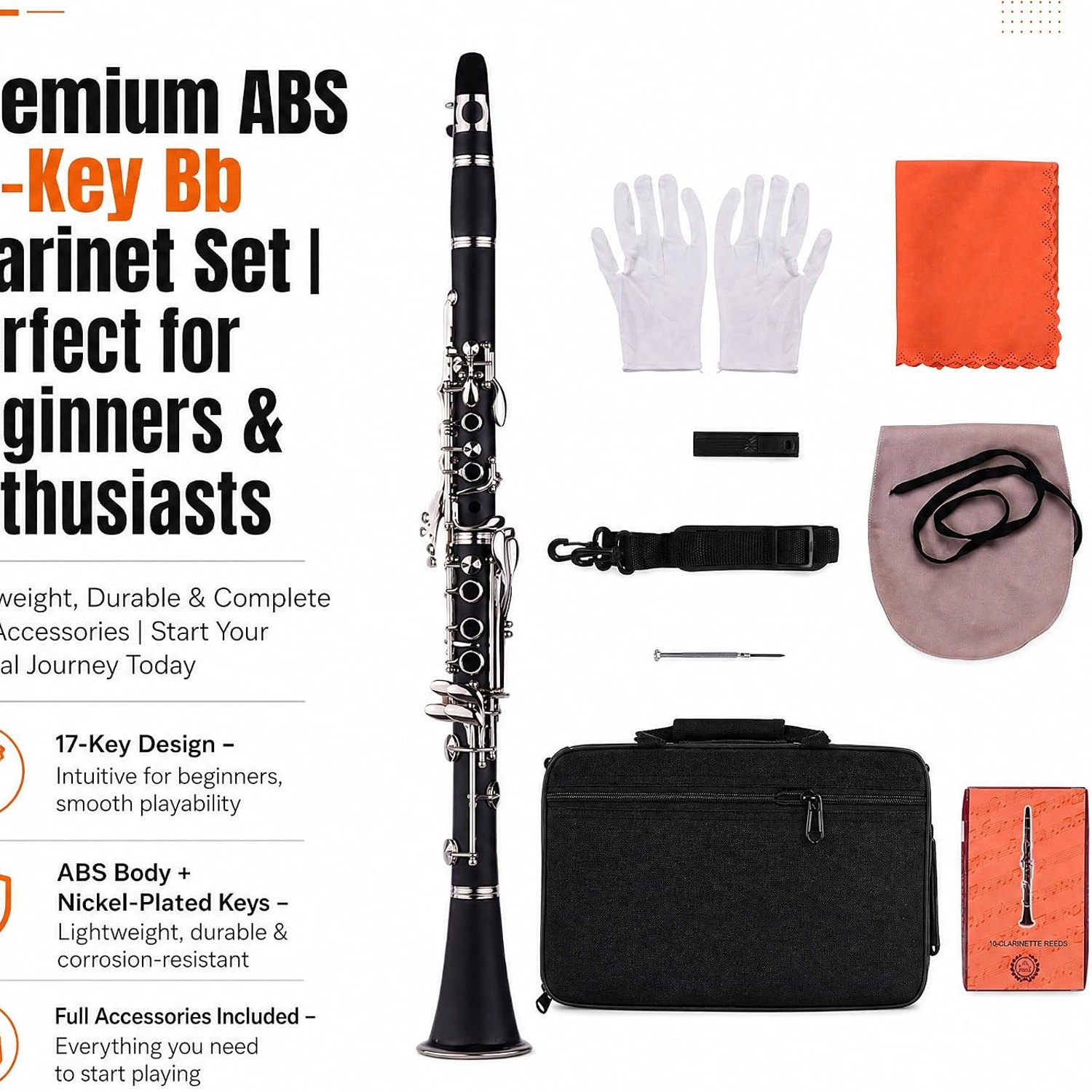 17-Key Bb Clarinet with Case and Starter Accessory Kit